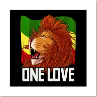 One Love Rasta Lion Jamaican Reggae Rasta Colors Posters and Art